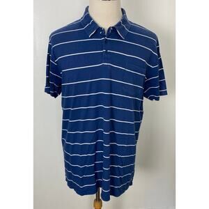 Men Pact 100% Organic Cotton blue white stripe short sleeve polo shirt XL